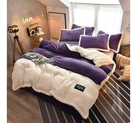 SLOPSS Double Fleece Winter Duvet Bedding Set Quilt Cover Sets Flat Sheet Super Soft Warm Thick Twin 4 Pcs Beige (Purple King)