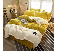 SLOPSS Double Fleece Winter Duvet Bedding Set Quilt Cover Sets Flat Sheet Super Soft Warm Thick Twin King 4 Pcs Beige (Yellow Queen)