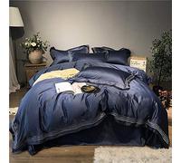 SLOPSS Double Green Cotton Pieces Embroidery Glamorous Bedding Duvet Covers Set Include Pillowcases Flat Sheet Quilt Cover 220 240CM (Blue Full)