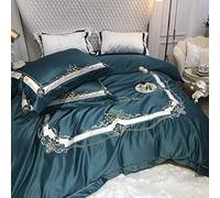 SLOPSS Double Set King Size Bedding Sets Duvet Covers Quilt Cover Flat Sheet Pillowcases Silk Cotton Satin 4pcs (Green Queen)