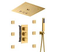 SLOPSS Douche avec tête de Douche de Pluie de 12 "Brouillard, Douche à Main Jets de carrosserie, Pie de Douche à Montage de Plafond avec Musique LED, Douche thermostatique Set Fatlet Fixture