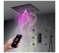 SLOPSS Douche avec tête de Douche de Pluie de 12 "Brouillard, Douche à Main Jets de carrosserie, Pomme de Douche à Montage au Plafond avec Musique LED, Douche thermostatique Set Fatlet Fixture