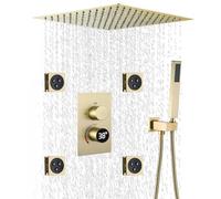 SLOPSS Douche thermostatique Brossed D 40x40cm Rain de Pluie de Douche de Pluie avec 6 Jets corporels réglables Spray à Main, Ensemble de Pommes de Douche de Pluie de Salle de Bain