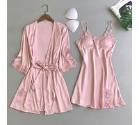 SLOPSS DROYSESSEMENTS Nightshirts Femmes, Spring Summer Summer Summer Night Dress Pink V-Neck Peony Flower Lace Backless Bathrobe Bathrobe de Nuit Confortable