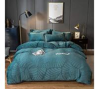 SLOPSS Duvet Double Coral Four-Piece Winter Double-Sided Fleece Sheet French Quilt Cover Milk Flannel Bedding-Pink Jade_1.2-135m (Dark Green 1.8m Bed)