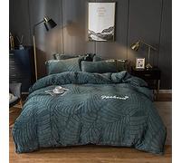 SLOPSS Duvet Double Coral Four-Piece Winter Double-Sided Fleece Sheet French Quilt Cover Milk Flannel Bedding-Pink Jade_1.2-135m (Navy 1.8m Bed)