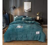 SLOPSS Duvet Double Coral Four-Piece Winter Double-Sided Fleece Sheet French Quilt Cover Milk Flannel Bedding-Pink Jade_1.2-135m (Athens Dark Green 1.8m Bed)
