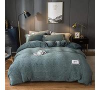 SLOPSS Duvet Double Coral Four-Piece Winter Double-Sided Fleece Sheet French Quilt Cover Milk Flannel Bedding-Pink Jade_1.2-135m Bed (Athens Navy 1.2)