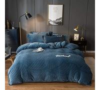 SLOPSS Duvet Double Coral Four-Piece Winter Double-Sided Fleece Sheet French Quilt Cover Milk Flannel Bedding-Pink Jade_1.2-135m Bed (Sapphire 1.2)