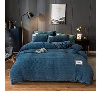 SLOPSS Duvet Double Coral Four-Piece Winter Double-Sided Fleece Sheet French Quilt Cover Milk Flannel Bedding-Pink Jade_1.2-135m Bed (Athens Royal Blue 1.2)
