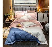 SLOPSS Duvet Satin Silk Blue Bedding Double Bed Set Piece Ultra Soft Thick Hypoallergenic Quilt Cover 2 Pillow Cases (B Queen)