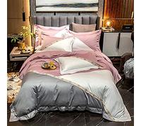 SLOPSS Duvet Satin Silk Blue Bedding Double Bed Set Piece Ultra Soft Thick Hypoallergenic Quilt Cover 2 Pillow Cases (A King)