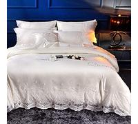 SLOPSS Duvet Sets Bedding Set Satin Silk Single Double King Quilt Cover Flat Bed Sheet Bedcloth (Beige Queen)