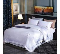 SLOPSS Duvet Sets Bedding Set Satin Silk Single Double King Quilt Cover Flat Bed Sheet Bedcloth (White 1 Queen)