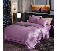 SLOPSS Duvet Sets Bedding Set Satin Silk Single Double Quilt Cover Flat Bed Sheet Bedcloth (Purple King)