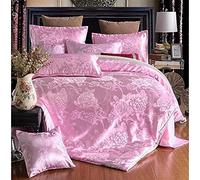 SLOPSS Duvet Sets European-Style Jacquard Four-Piece Silk Satin Sheet Double 1.8m 2.0m-Bloom_1.8m Bed (Quilt Cover 2x2.)