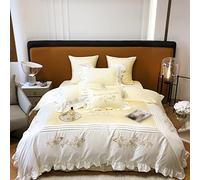 SLOPSS Egyptian Cotton Bedding Set Embroidery Ruffles Duvet/Quilt Cover Bed Linen Pillow Shams (Color Size : (A Queen 200X230cm 4pcs)