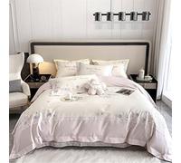 SLOPSS Egyptian Cotton Flowers Embroidery Girl Bedding Cherry Blossoms Quilt Cover Set Bed Linen Pillow (Color Size : (A King 220X240cm 4pcs)