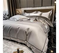 SLOPSS Embroidered Egyptian Cotton Silky Bedding Set Satin Quilt Soft Duvet Cover Bed Sheet Pillowcases (Color Size : King (A Queen Flat 4pcs)