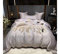 SLOPSS Embroidery Bedding Set TC Cotton Feather Duvet Cover Sets Bed Linen Pillowcase King Quilt Covers (Color : (A Queen Size 4pcs)
