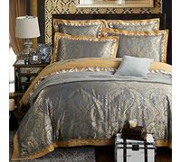 SLOPSS Ensemble Couvercle Couette Silk Liberding 100% Coton Libering Ensembles de literie Luxury Satin Jacquard Sets 6pcs King Size Silver Grey Blanc Rose lit Double (F Queen)