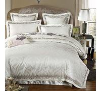 SLOPSS Ensemble Couvercle de Couette Silk Liberding 100% Coton Ensembles Luxury Satin Jacquard Libering Set 6pcs King Size Silver Grey White Rose lit Double (Un Roi)