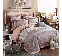 SLOPSS Ensemble Couvercle de Couette Silk Liberding 100% Coton Libering Ensembles Luxury Satin Jacquard Litching Set 6pcs Size Silver Grey White Rose lit Double (B King)
