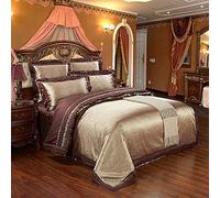 SLOPSS Ensemble Couvercle de Couette Silk Liberding 100% Coton Libering Luxury Satin Jacquard Litting Ensembles 6pcs King Size Silver Grey White Rose lit Double (C Queen)
