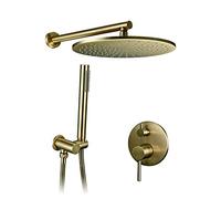 SLOPSS Ensemble de Douche de Salle de Bain en Laiton en Laiton en Laiton brossé avec Une Douche de Douche de Pointe Ronde en Laiton de 8 à 12 Pouces, Douche de Luxe, 12 Pouces (Un 8 tum)
