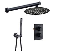 SLOPSS Ensemble de Douche Système de Douche thermostatique Ensemble Robinet de Douche dissimulé avec pulvérisateur à Main Pomme de Douche Ronde de Douche de Douche de Douche Baignoire Murale kit de