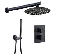 SLOPSS Ensemble de Douche Système de Douche thermostatique Ensemble Robinet de Douche dissimulé avec pulvérisateur à Main Pomme de Douche Ronde de Douche de Douche de Douche Baignoire Murale kit de