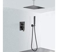 SLOPSS Ensemble de mixage de douche dissimulé pour salle de bain, avec soupape de mélangeur 2 voies, paquet de douche dissimulé en cuivre carré intégré piste de douche de douche noire-wall-copper_30cm