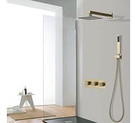 SLOPSS Ensemble de Robinet de Douche brossé D, 10 "Cache de Douche de Pluie carrée avec Douche à Main, Douche en Laiton Massif Mural, soupape d'équilibre de Pression