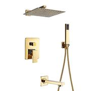 SLOPSS Ensemble de Robinet de Douche en Or, système de Douche à Montage Mural avec Piste de Douche de précipitations en Acier Inoxydable, Douche à Main, bouffée de Baignoire, mélangeur de Douche de