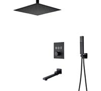 SLOPSS Ensembles de Douche pour Salle de Bain Big Black Thermostatic Salle de Bain Fauce de Douche Set Rain Rain Waterfall Bathtub Système de Douche Boucheur Tap Plafond Pilote monté Bouton Robinet 3