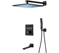 SLOPSS Ensembles de douche pour salle de bain Black LED Thermostatique Fauce de douche Pluie cascade Boucheur 3 voies Boucheur Tap Bouton Thermostatique Contrôle de baignoire Robinet de douche 3 voies