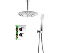 SLOPSS Ensembles de Douche pour Salle de Bain Chrome Thermostatic Shower Robinet Terre de Douche à Deux poignées Boucheur de Douche monté avec Une soupape de Douche thermostatique de la Main
