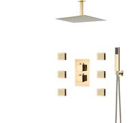 SLOPSS Ensembles de douche pour salle de bain Luxury Gold Douche Robinet Précipitant Douche à 3 voies Mixer thermosteur en laiton Mixeur de douche 6pcs jets de bain Pouce de douche de douche de douche