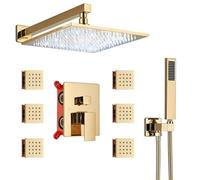 SLOPSS Ensembles de Douche pour Salle de Bain Luxury Gold LED Douce des POUVELLES PLAGES Douce LED Douche Bain 3-Way TOUP 6 PCS Massage Corps Spa Jets Douche pour Salle de Bain 10 Pouces Ensemble