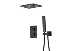 SLOPSS Ensembles de Douche pour Salle de Bain Mat Noire 16 "Précipitant Fauce de Douche Robinet Thermostatique Vanne de Douche à soupape avec boîte de Salle de Bain en Laiton Boîte de Salle de