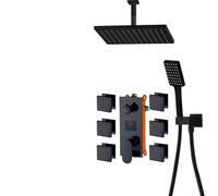SLOPSS Ensembles de douche pour salle de bain quyanre noirs de douche numérique Robinets de douche de douche de pluie 6pcs Massage Spa Jets Affichage numérique à 3 voies Tap de salle de bain douche 20