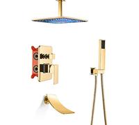 SLOPSS Faucets,Faucet/Tap,LED Shower LED Shower Faucet with Waterfall Tub Spout Shower Combo Set with Handheld Sprayer and Rain Shower Head Tub and Shower Trim Kit/Type a/10 INES