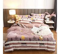 SLOPSS Floral Double Duvet Covers Bedding Sets Winter Soft Warm Flannel Quilt Cover Set (Color E Size : (A King)