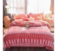 SLOPSS Floral Duvet Covers Pink Bedding Double Bed with Fitted Sheet Winter Set Quilt Cover Sets Soft Warm Flannel Twin Size 3D Engraved (C King)