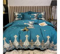 SLOPSS Four-Piece Long-Staple Pure European-Style Embroidery Cotton Quilt Cover Sheet Double Bed (Color Size (Blue 2 2m)