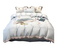 SLOPSS French Double-Sided Tencel Four-Piece Solid Embroidery Sleeping Quilt Cover Sheet Summer Style Bedding (Color Size : (A 2m)