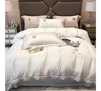 SLOPSS French Double-Sided Tencel Four-Piece Solid Embroidery Sleeping Quilt Cover Sheet Summer Style Bedding (Color Size : (A 1.5m)