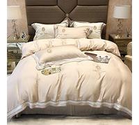 SLOPSS French Double-Sided Tencel Four-Piece Solid Embroidery Sleeping Quilt Cover Sheet Summer Style Bedding (Color A Size : (B 1.8m)