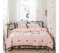 SLOPSS Green Bedding Sets Duvet Covers Quilt Cover Flat Sheet Pillowcases Soft Silky Full Satin Silk Embroidery Size Double Bed Twin (Pink King)