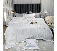 SLOPSS Grey Bedding Set Silk Cotton Sets Duvet Covers Double Bed Quilt Cover Flat Sheet Soft Silky Luxury Satin Twin (Color Green Size : King) (White Full)